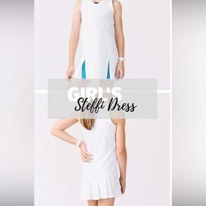 Zyia Active girls Steffi tennis/golf dress Large NWT white & blue